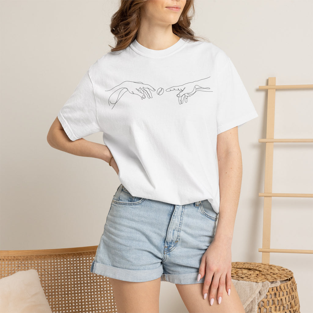 Line Art Hands T-Shirt — Minimalist Creation of Adam & God Tee