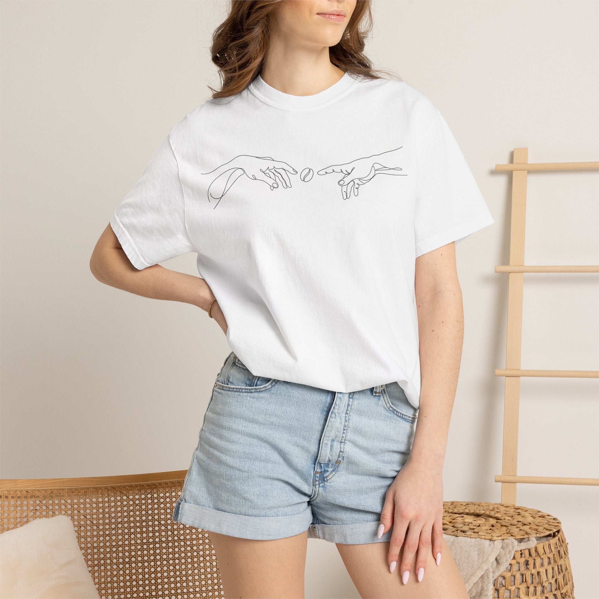 Line Art Hands T-Shirt — Minimalist Creation of Adam & God Tee
