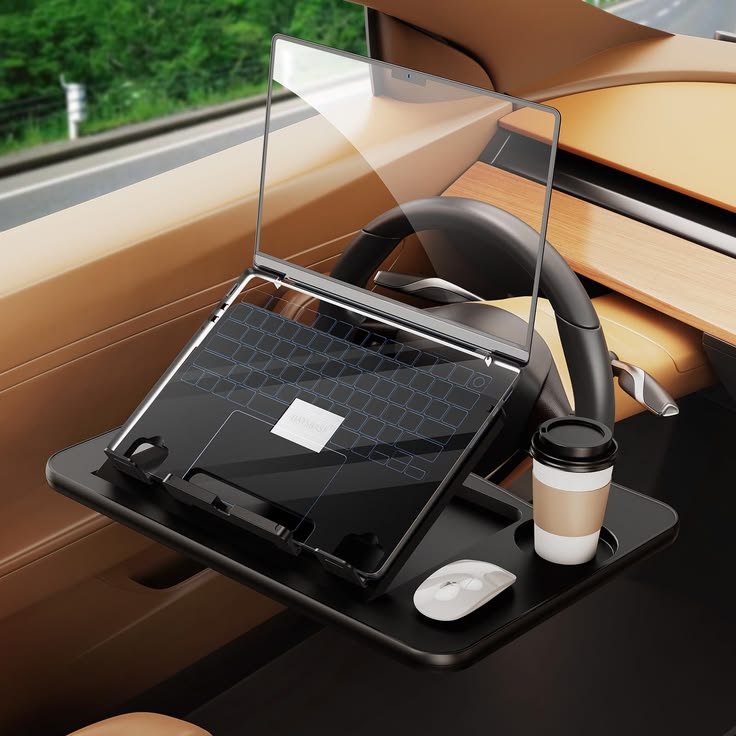 "Universal Car Steering Wheel Desk - 2-in-1 Portable Laptop Notebook Table, Food Tray & Cup Holder for Instant Mobile Office & Dining