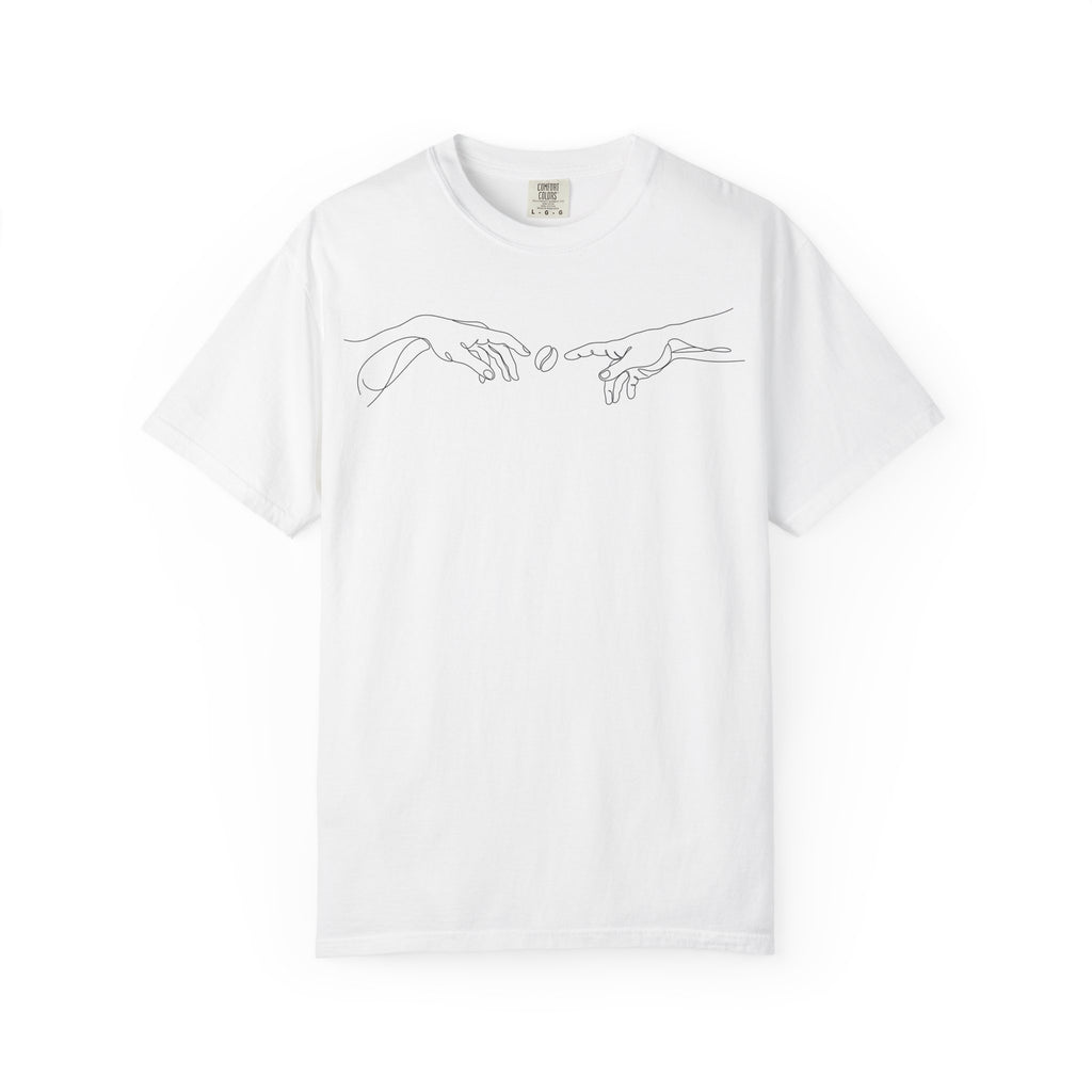 Line Art Hands T-Shirt — Minimalist Creation of Adam & God Tee