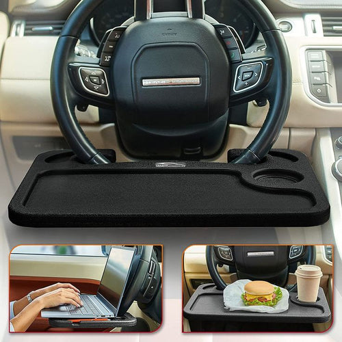 "Universal Car Steering Wheel Desk - 2-in-1 Portable Laptop Notebook Table, Food Tray & Cup Holder for Instant Mobile Office & Dining