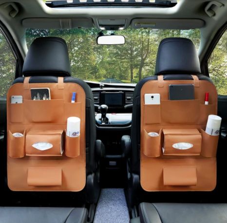 Premium PU Leather Car Backseat Organizer with Foldable Tray Table