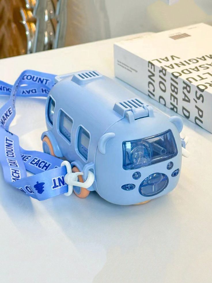 Cute Bus-Shaped Kids School Water Bottle with Straw & Carry Strap