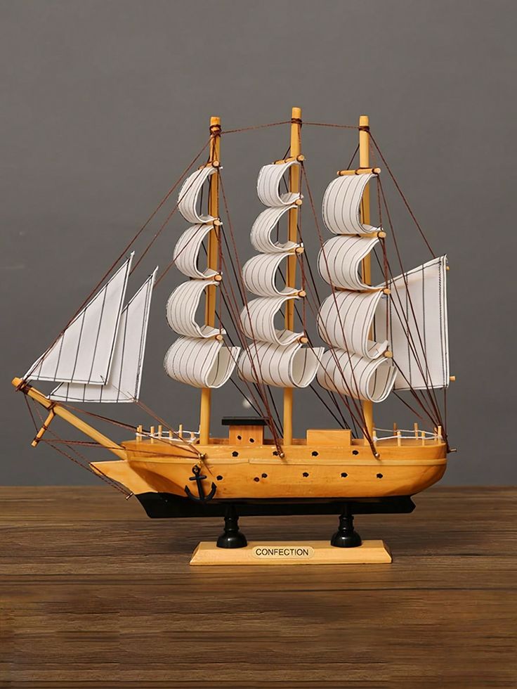 Handcrafted Wooden Model Ship | Premium Nautical Home & Office Decor | Vintage Antique Style Galleon with Canvas Sails & Wooden Hull