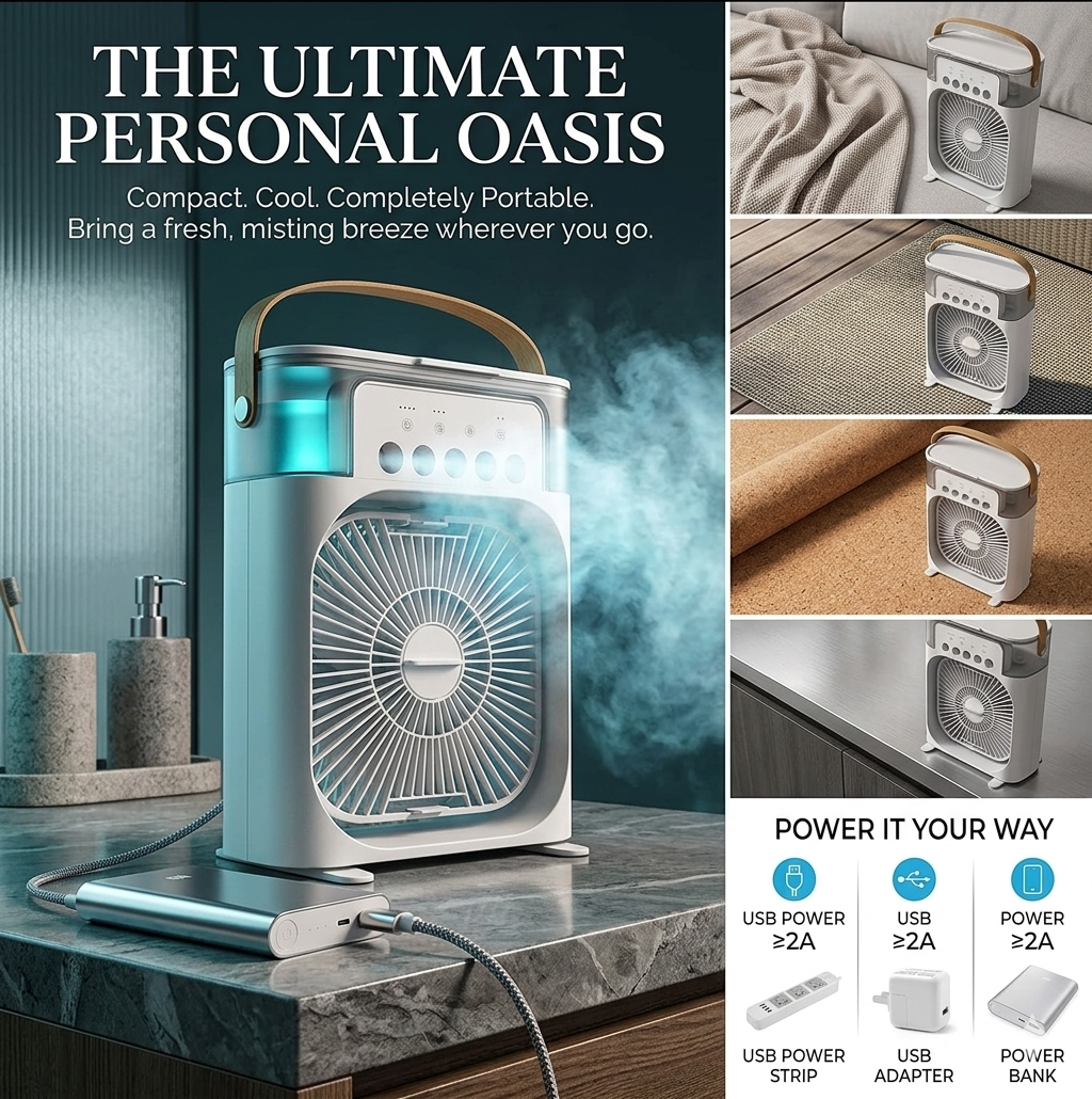 Drumstone 𝟏𝟓-𝐘𝐞𝐚𝐫 𝐋𝐨𝐧𝐠-𝐋𝐢𝐟𝐞 𝐖𝐚𝐫𝐫𝐚𝐧𝐭𝐲, Mini Air Cooler for Desk, Personal Evaporative Cooler Fan with 7 Colors LED Light, Mister Spray, Portable AC Fan for Office Table