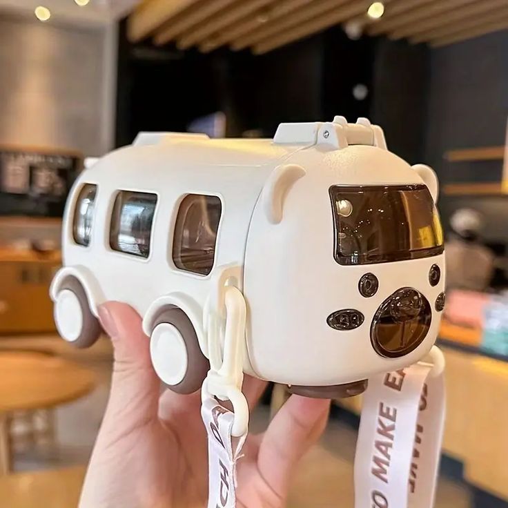 Cute Bus-Shaped Kids School Water Bottle with Straw & Carry Strap