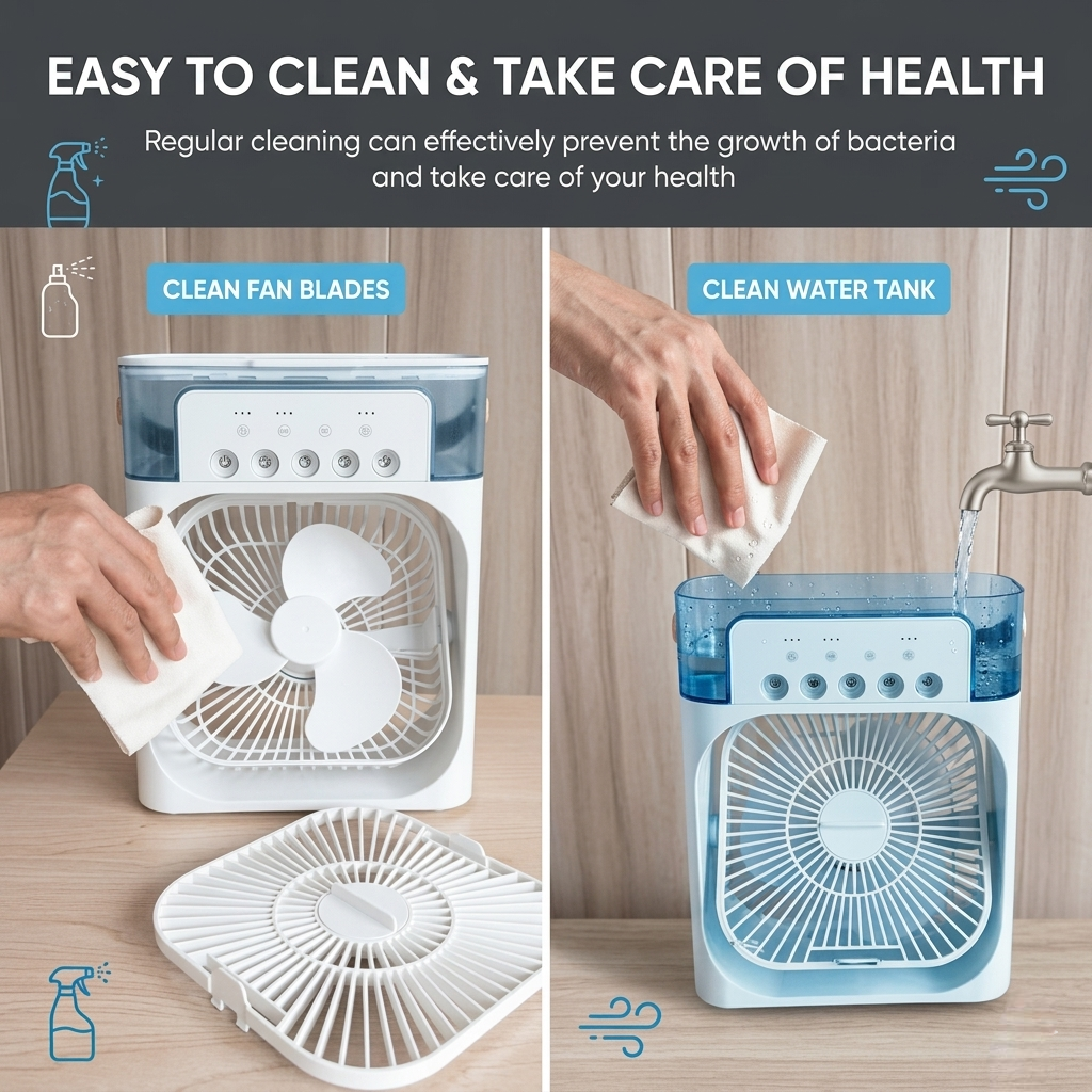 Drumstone 𝟏𝟓-𝐘𝐞𝐚𝐫 𝐋𝐨𝐧𝐠-𝐋𝐢𝐟𝐞 𝐖𝐚𝐫𝐫𝐚𝐧𝐭𝐲, Mini Air Cooler for Desk, Personal Evaporative Cooler Fan with 7 Colors LED Light, Mister Spray, Portable AC Fan for Office Table