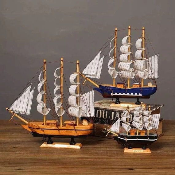 Handcrafted Wooden Model Ship | Premium Nautical Home & Office Decor | Vintage Antique Style Galleon with Canvas Sails & Wooden Hull