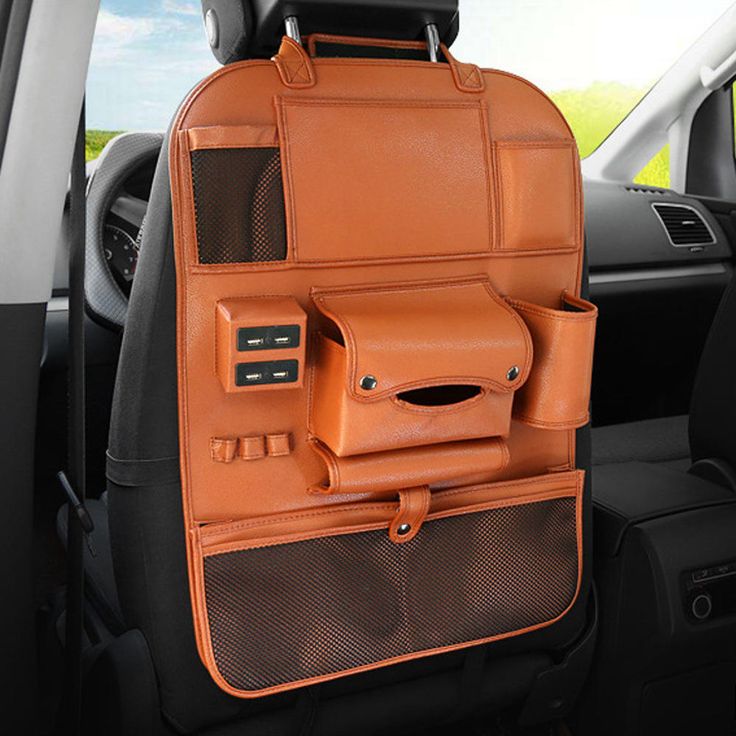 Premium PU Leather Car Backseat Organizer with Foldable Tray Table